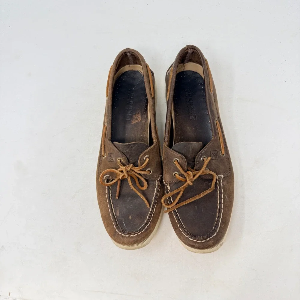 Sperry Boat Shoes Brown 9.5M Leather Nautical Preppy Classic Lake Life Beach